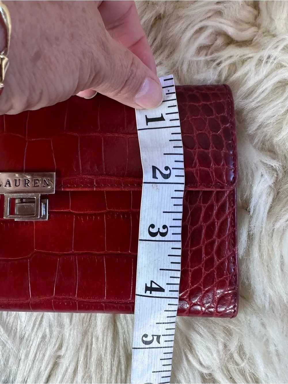 Lauren Ralph Lauren Burgundy Croc-Embossed Wallet with Silver Logo